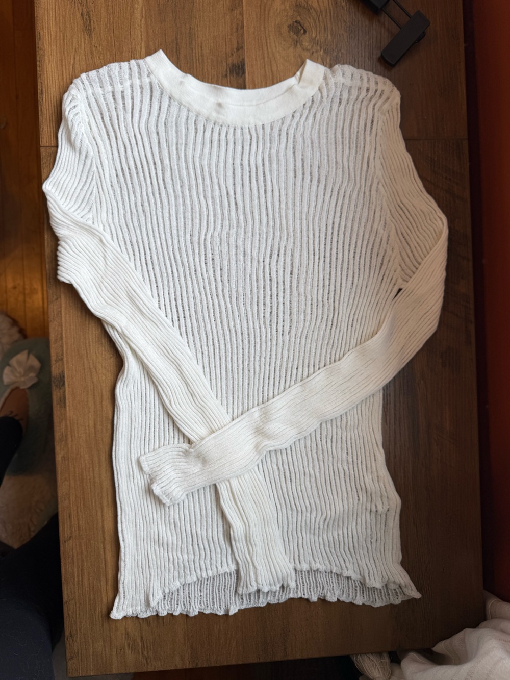 Zara White Ribbed Crew Neck Sweater